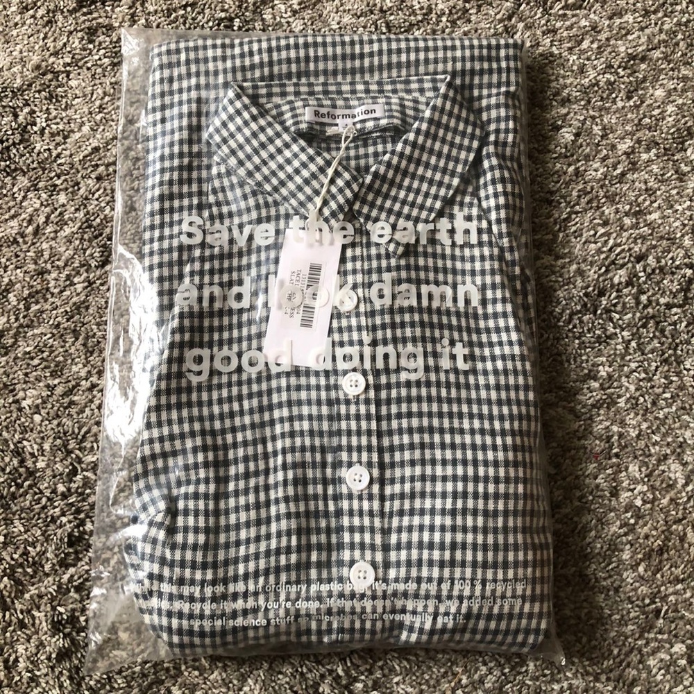 NWT Reformation Tace Linen Dress - Slate Check - Picture 8 of 9
